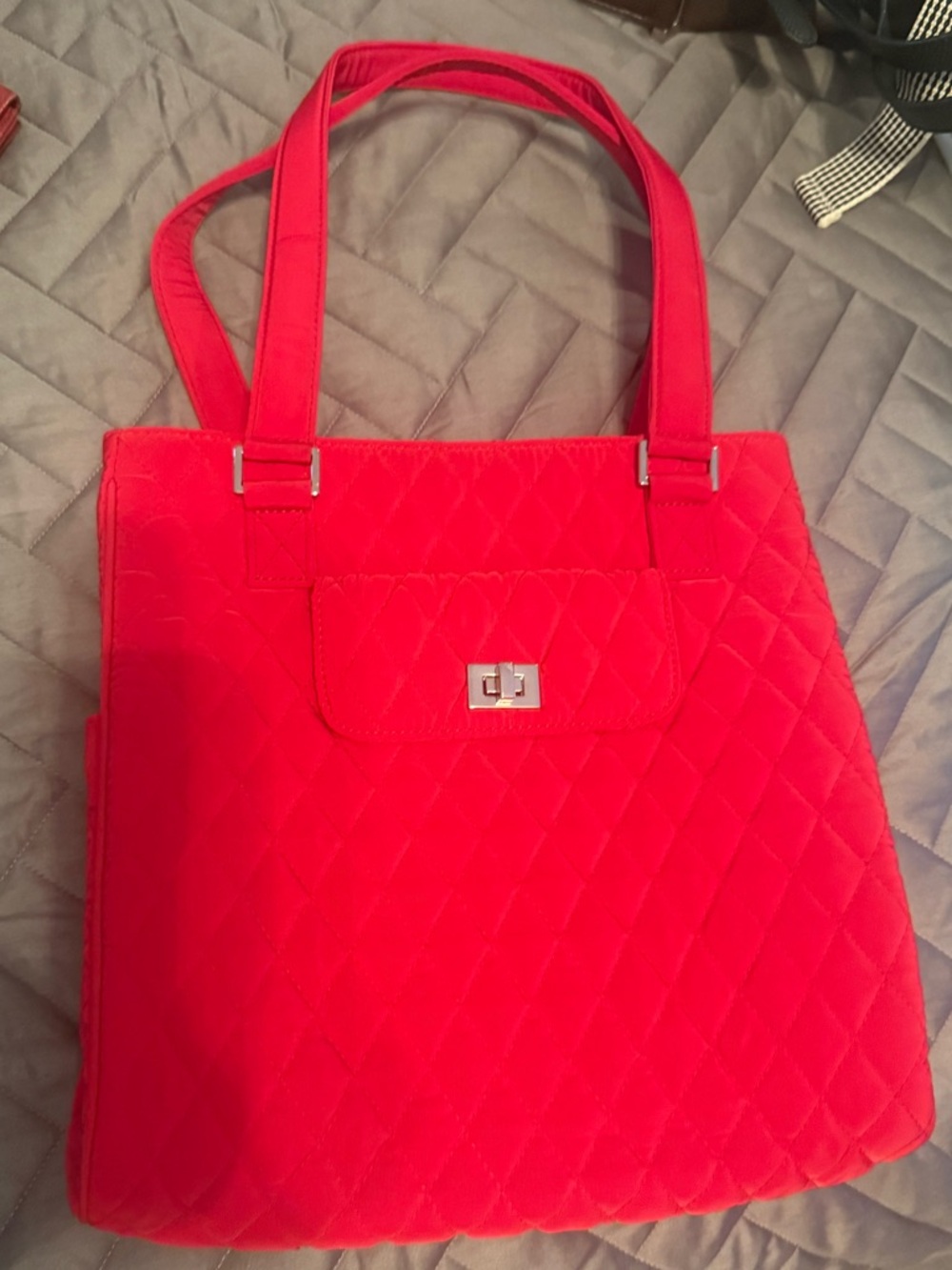 Vera Bradley Quilted Red Tote Bag with Turn-Lock Pocket